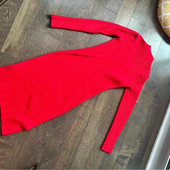 ✨HOST PICK ✨ Mock Neck Red Sweater Dress with Long Sleeves and Asymmetrical Cut - Picture 6 of 7